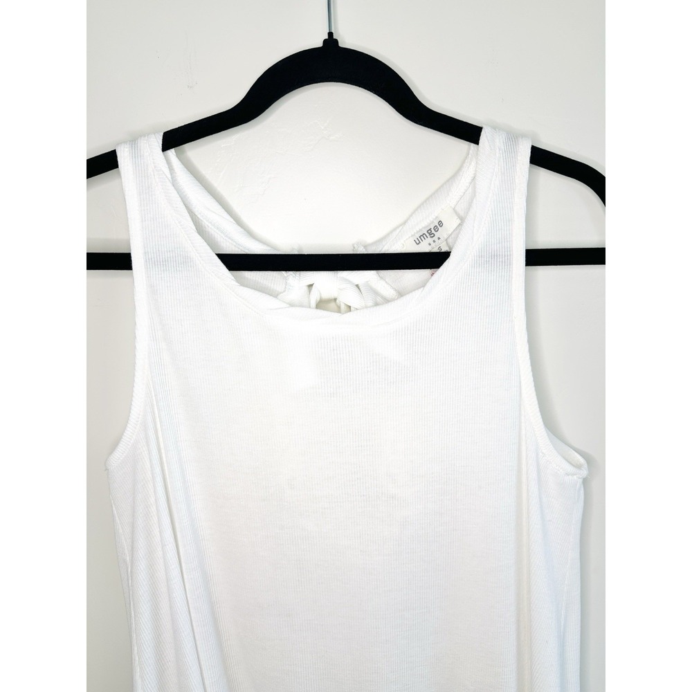 Umgee Boho Lace Tank Top S White Open Tie Back Ruffle Cottagecore Romantic NWT - Picture 6 of 11